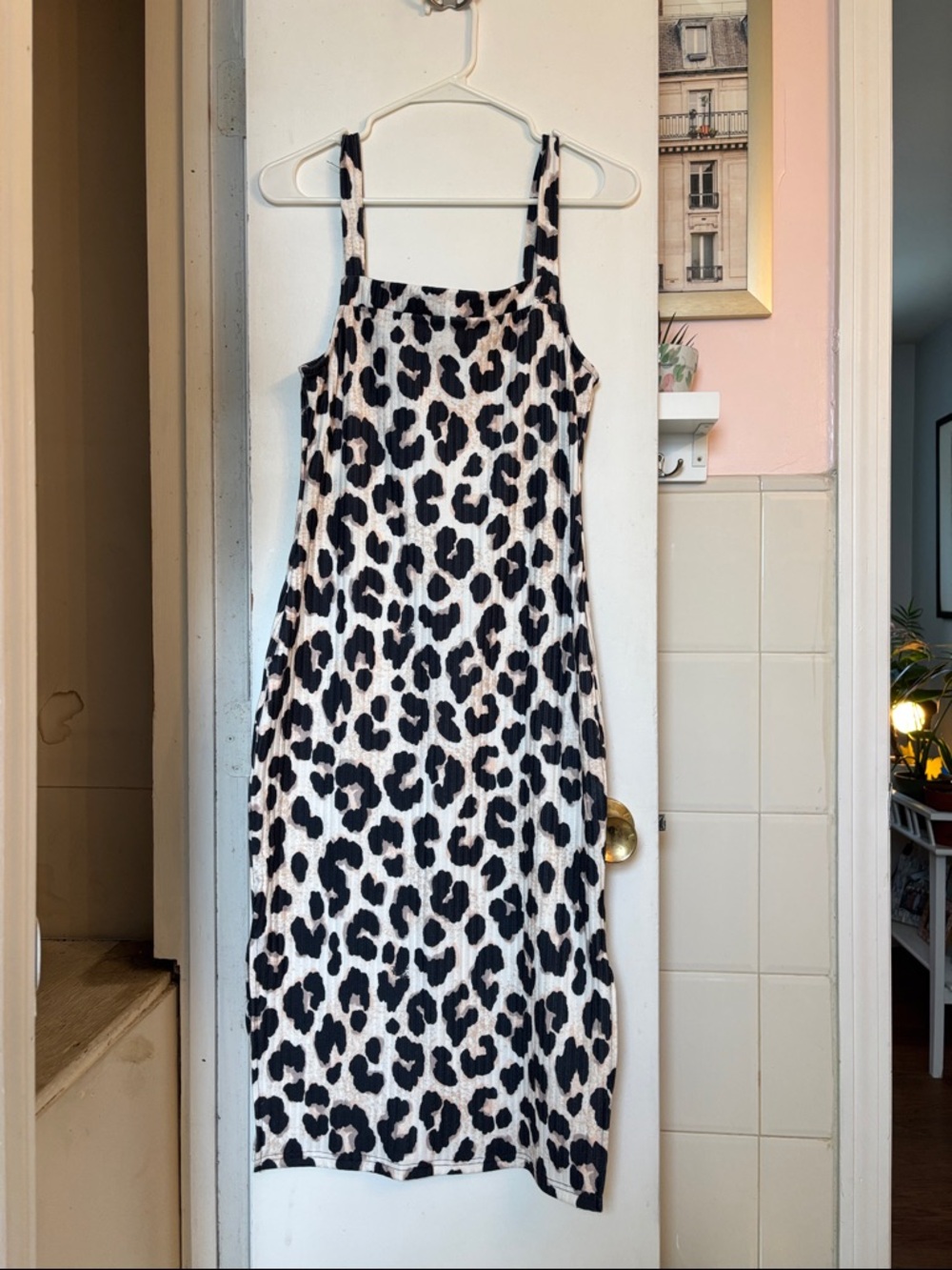 Betsey Johnson Black & Cream Leopard Slip Midi Dress